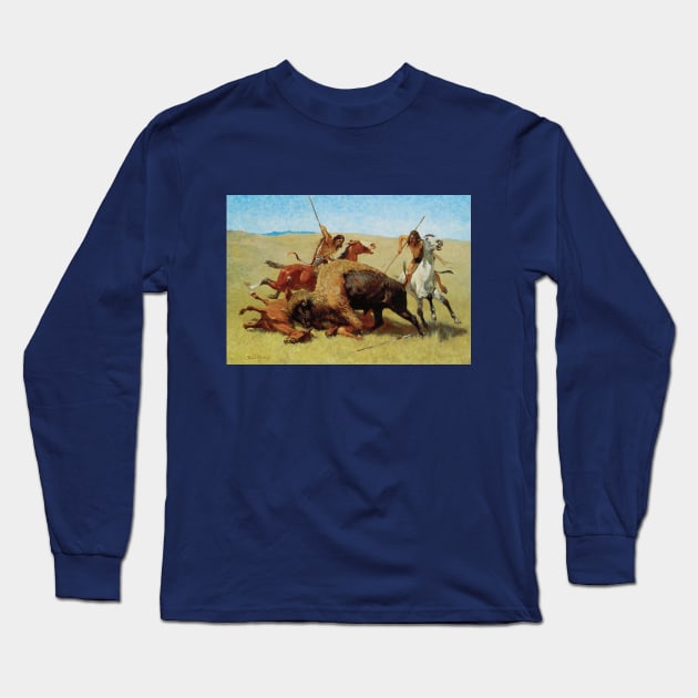 Buffalo Hunt by Frederic Remington Long Sleeve T-Shirt by MasterpieceCafe